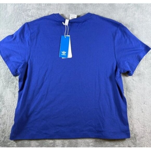 adidas IN8437 Women Blue Crew Neck Short Sleeve Trefoil Boxy T-Shirt Size Large - Picture 4 of 10